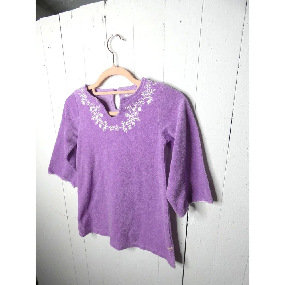 Ruffle Butts Girls 5 Purple Terry Cloth Cover Up Embroidered Pullover Dress
